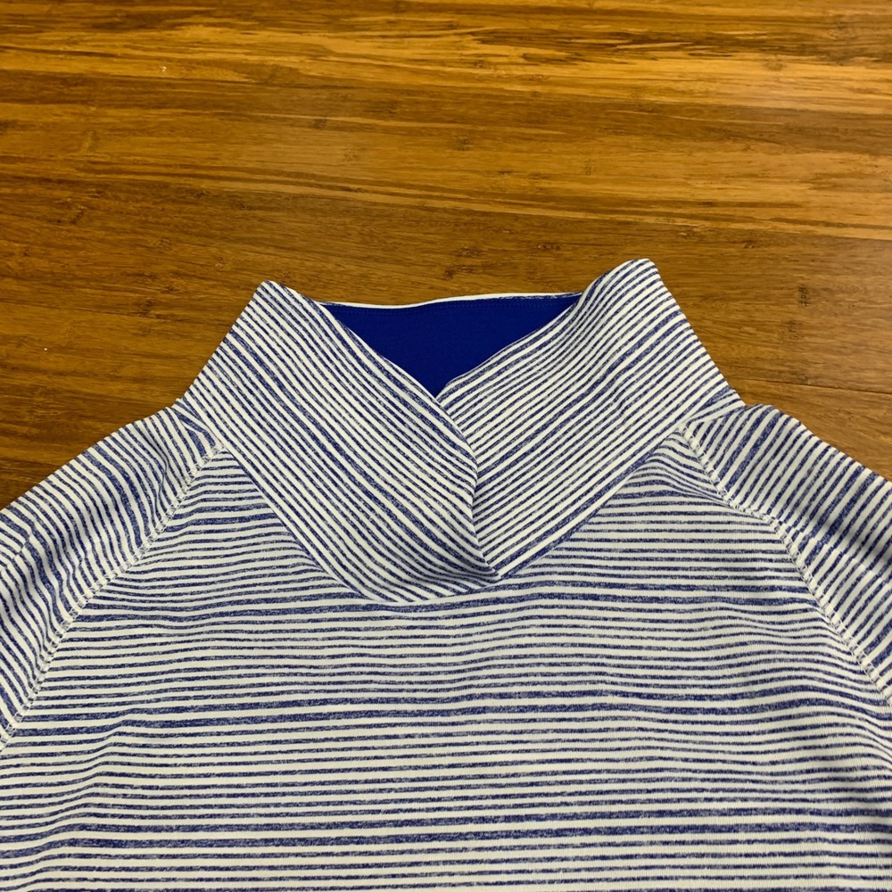 Under Armour Zinger Blue White Stripe Mock Neck Long Sleeve Athletic Top Shirt S - Picture 2 of 6